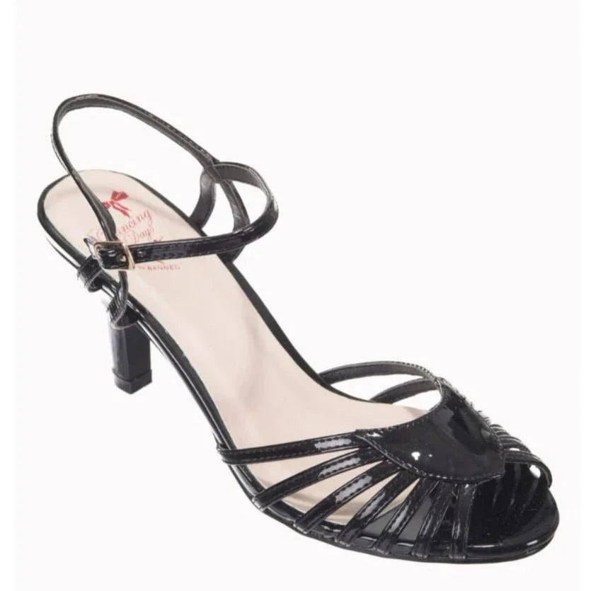Black 1940s Open Toe Strap Sandal Heels