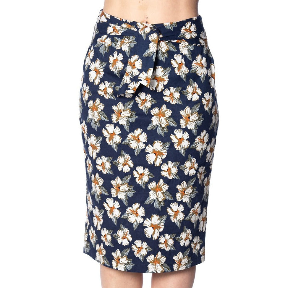 Floral pencil skirt navy blue best sale