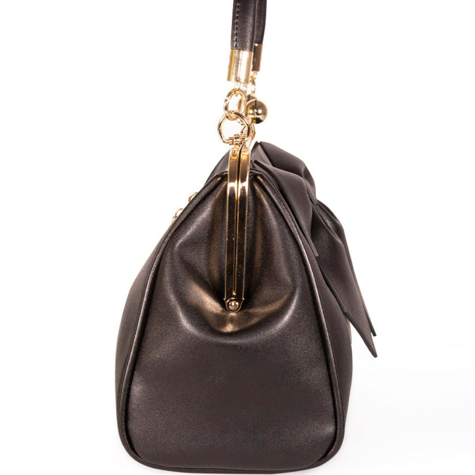 Black Retro Bow Handbag With Shoulder Strap