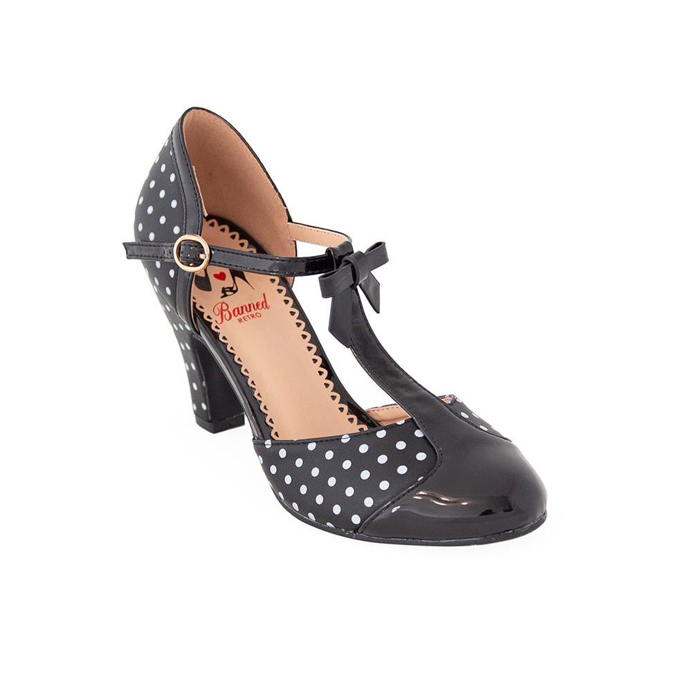 Black White Polka Dot 1940s Platform High Heel Shoes