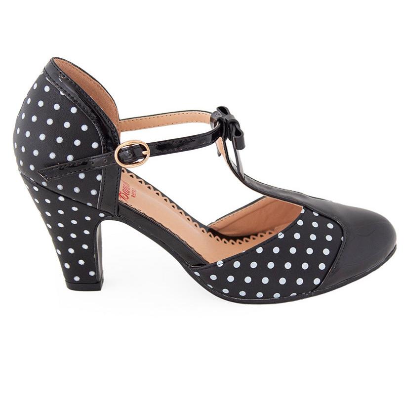 Black White Polka Dot 1940s Platform High Heel Shoes
