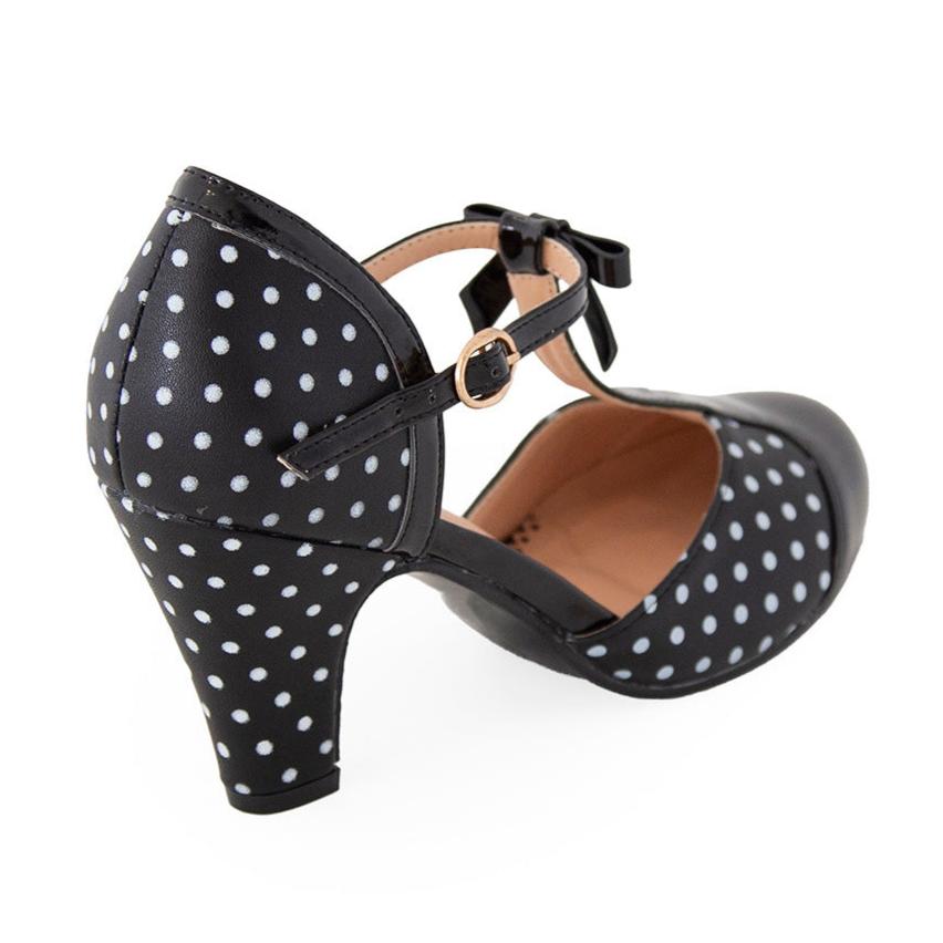 Black White Polka Dot 1940s Platform High Heel Shoes