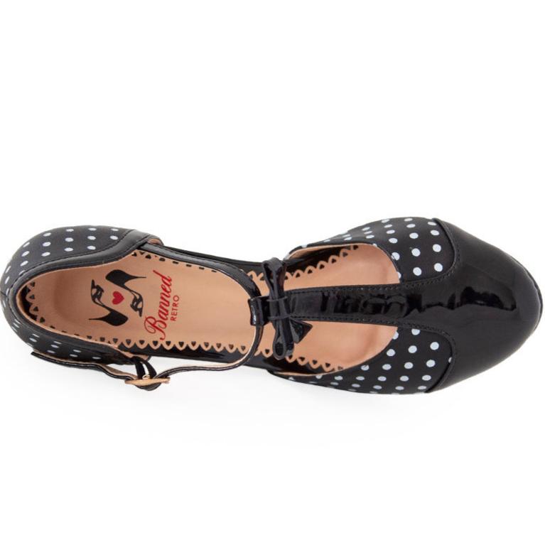 Black White Polka Dot 1940s Platform High Heel Shoes