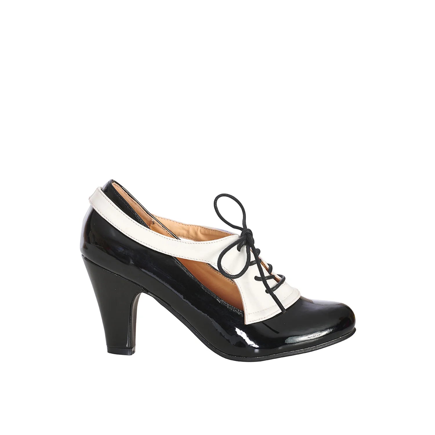 Black And White Lace Up 1940s Party Heels