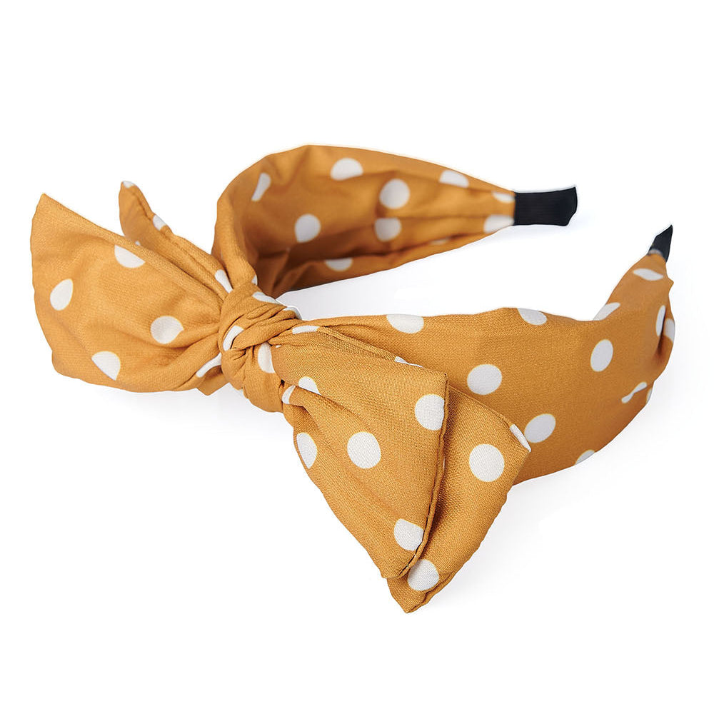 Mustard Yellow  And White Polka Dot Double Bow Headband