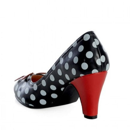Black and White Polka Dot Heels With Red Applique Flower