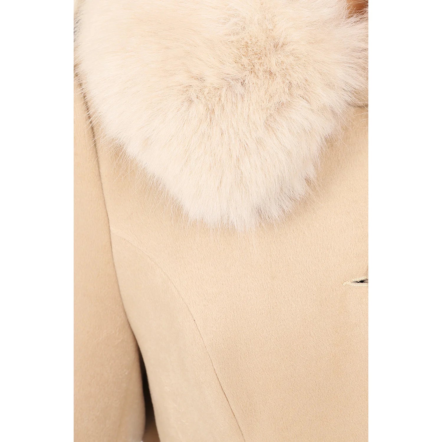 Soft Beige Caramel Vintage Winter Swing Coat With Detachable Collar