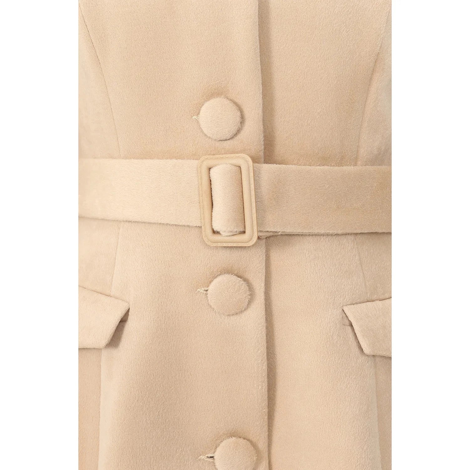 Soft Beige Caramel Vintage Winter Swing Coat With Detachable Collar