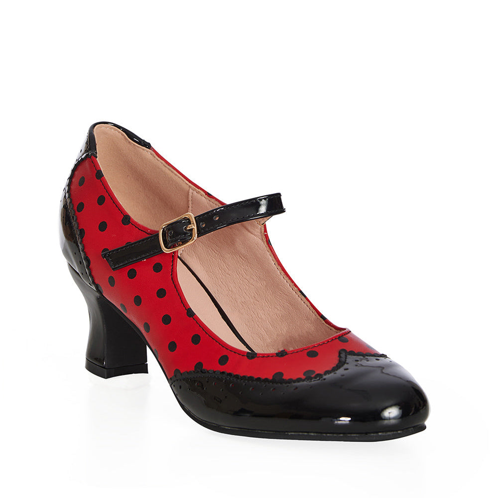 Black Red Polka Dot Mary Jane Court Shoes