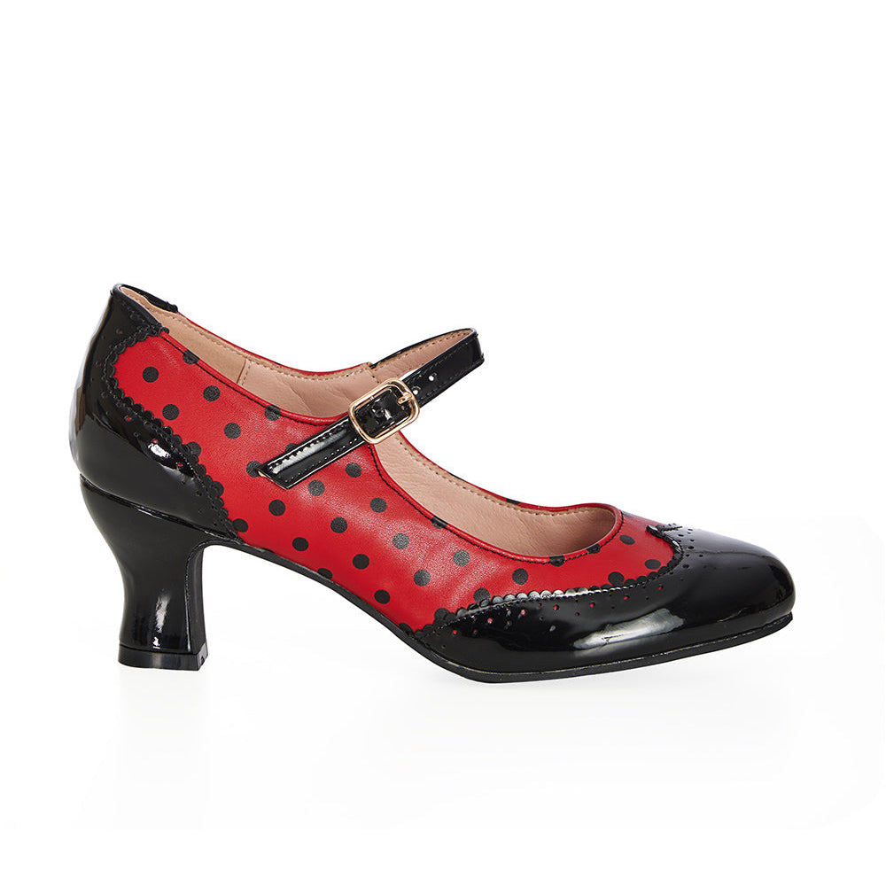 Black Red Polka Dot Mary Jane Court Shoes