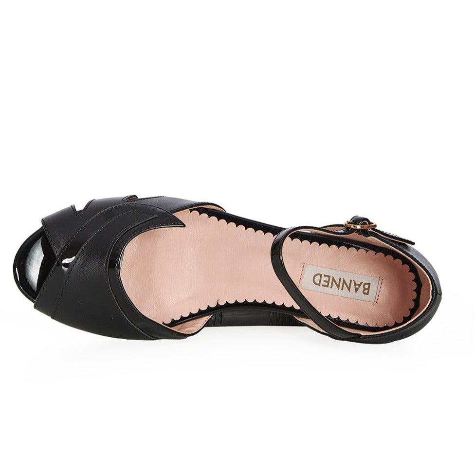 Black Ankle Strap Peep Toe Flat Sandal