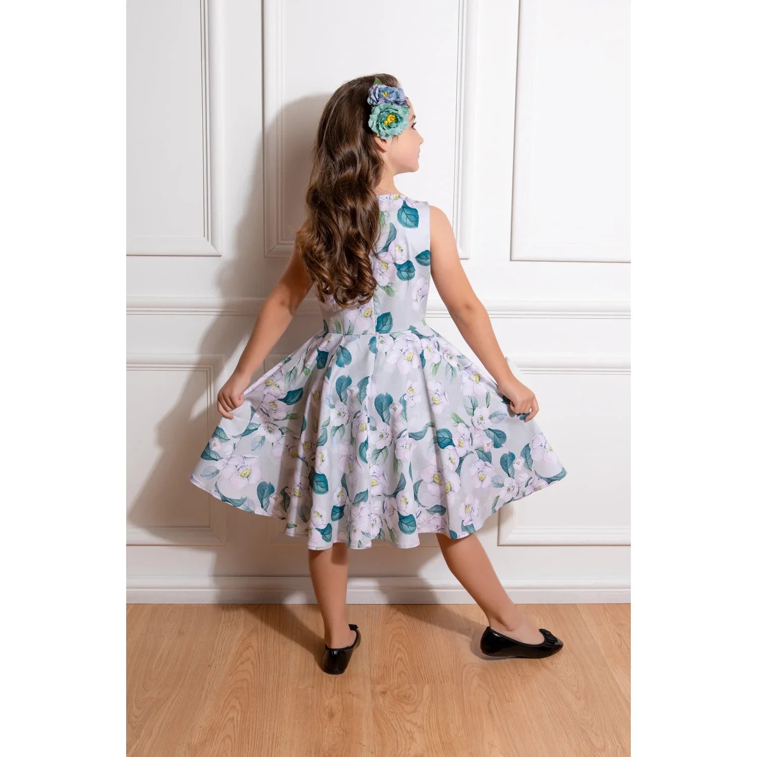 Little Kitty Girl's Pastel Purple Floral Print Party Dress