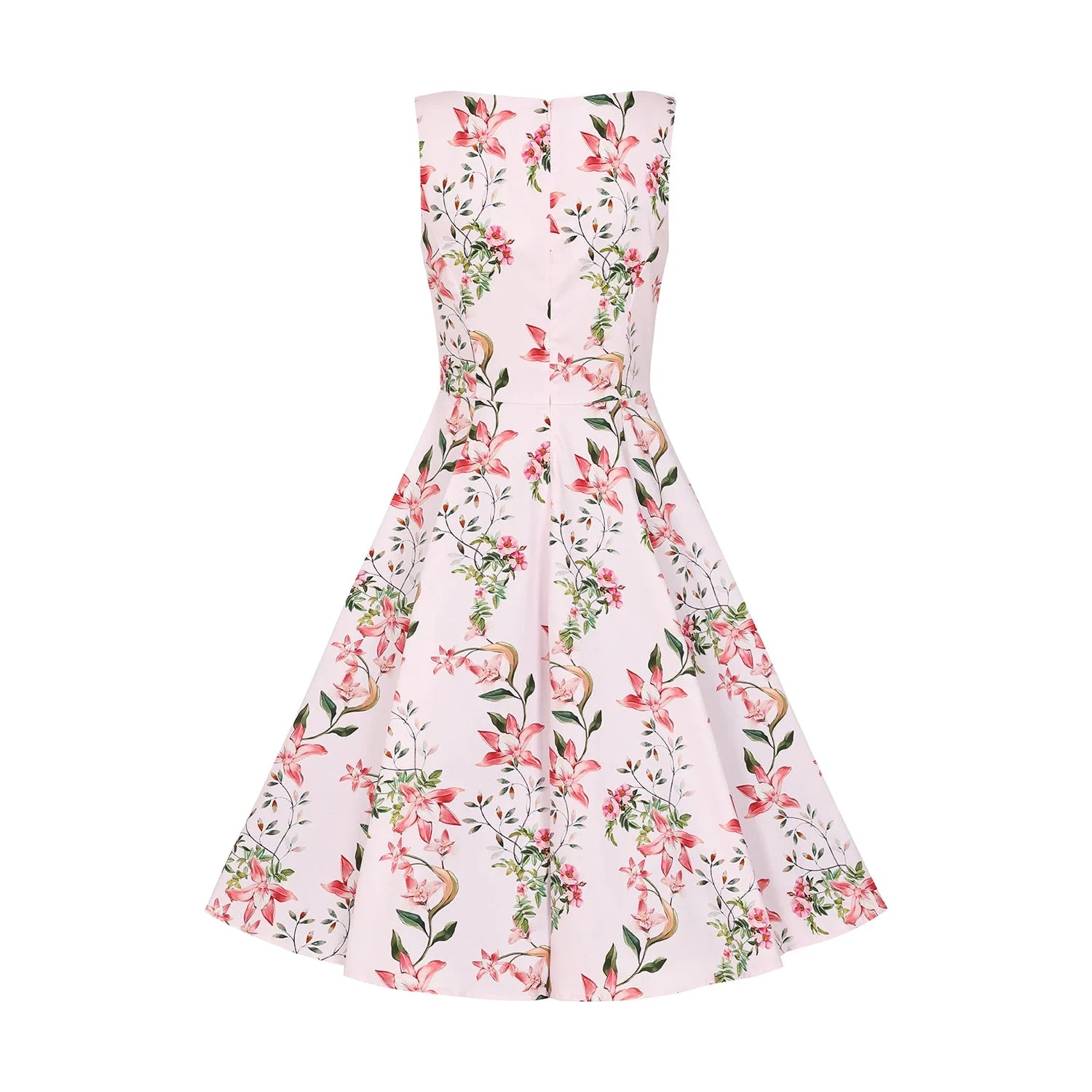 Soft Pink Floral Summer Party Swing Tea Dress