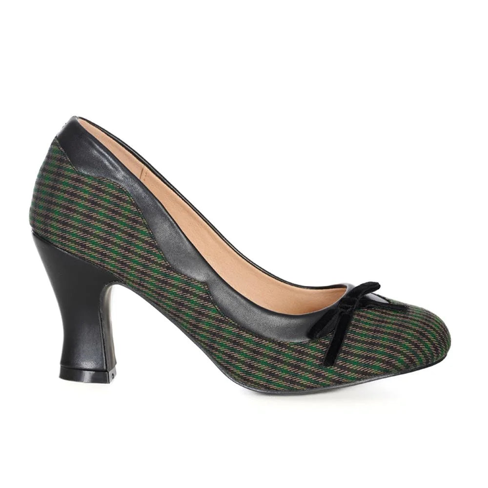 Green Black Plaid Check Court Shoes Pretty Kitty Fashion