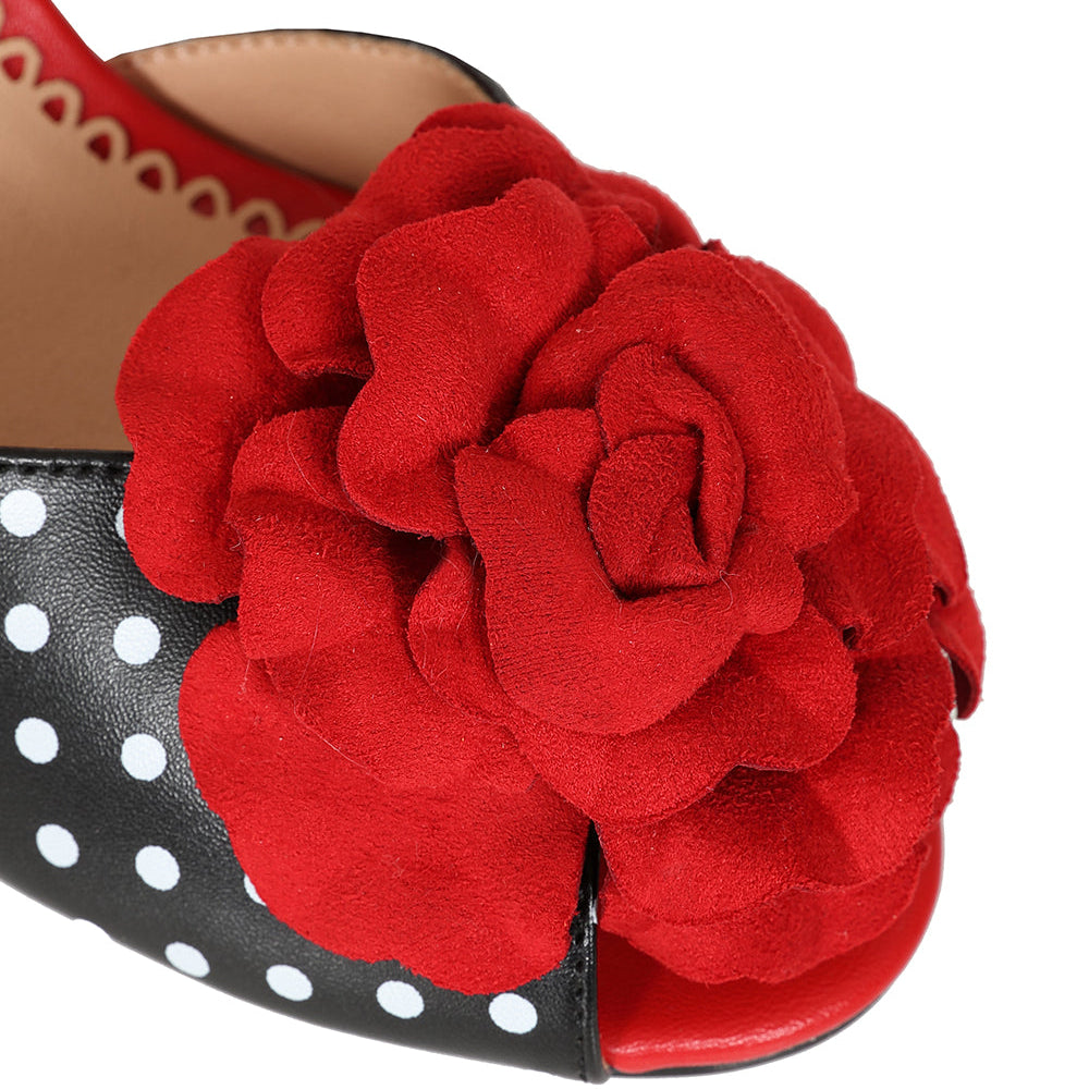 Black Polka Dot Red Rose Pin Up Peep Toe High Heel Shoes