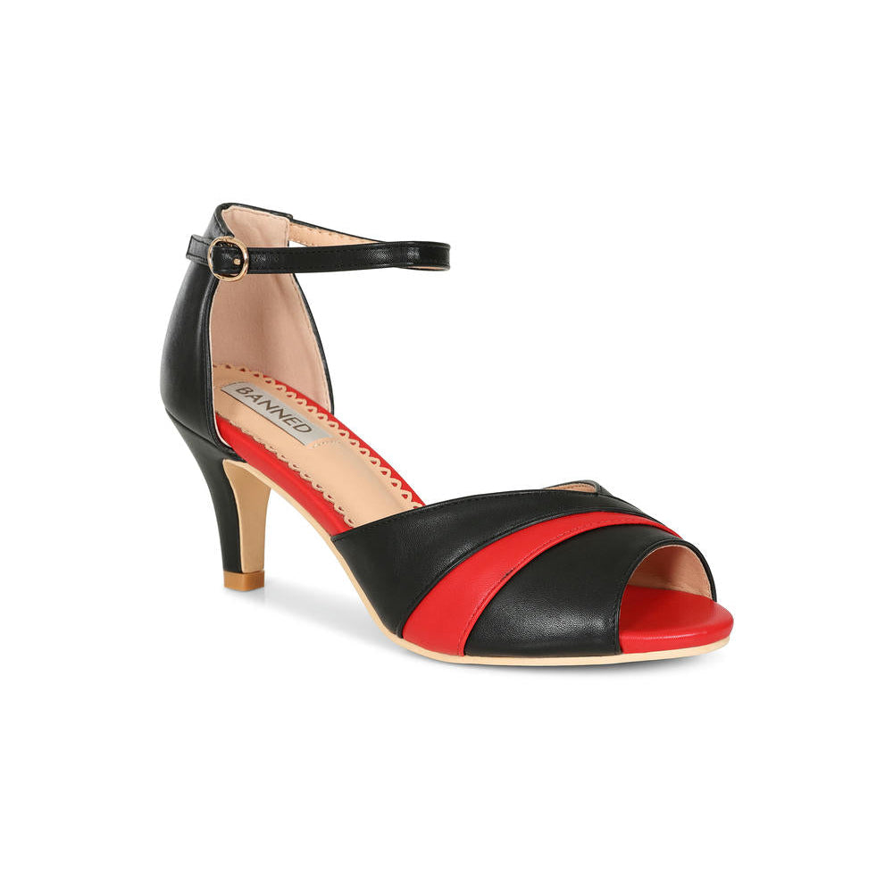 Black and Red Retro Open Toe Court Heel Sandals