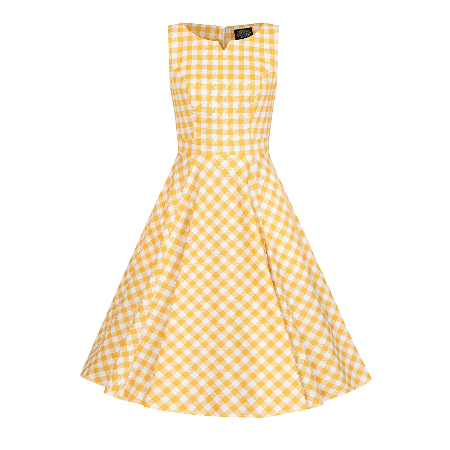 Yellow and White Check Audrey Style Rockabilly 50s Swing Dress