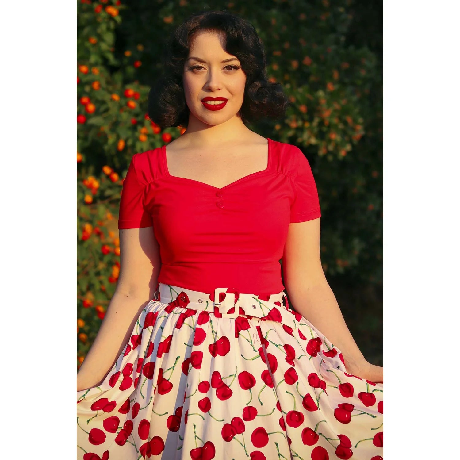Red Cap Sleeve Sweetheart Neckline Top