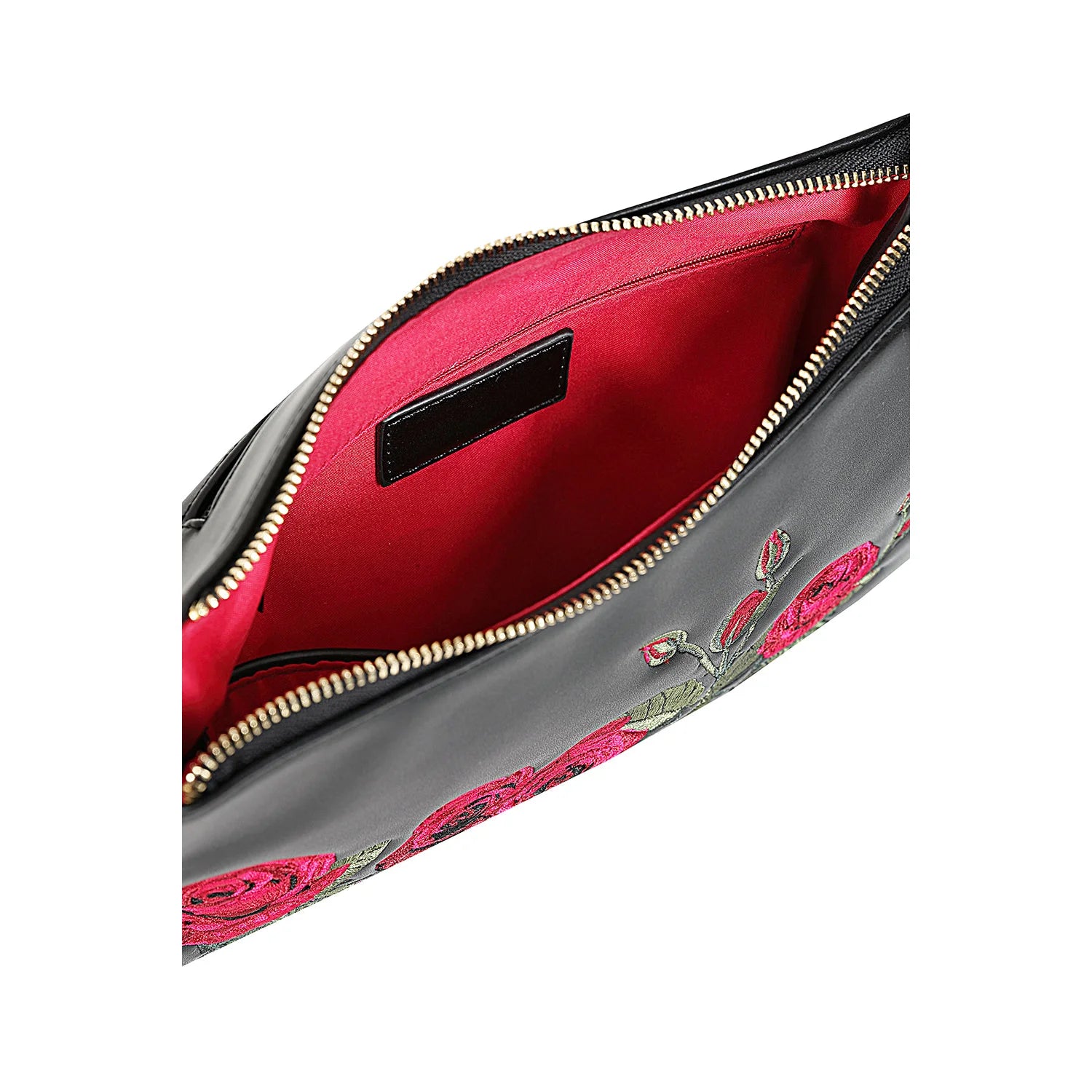 Black and red rose embroidered handbag