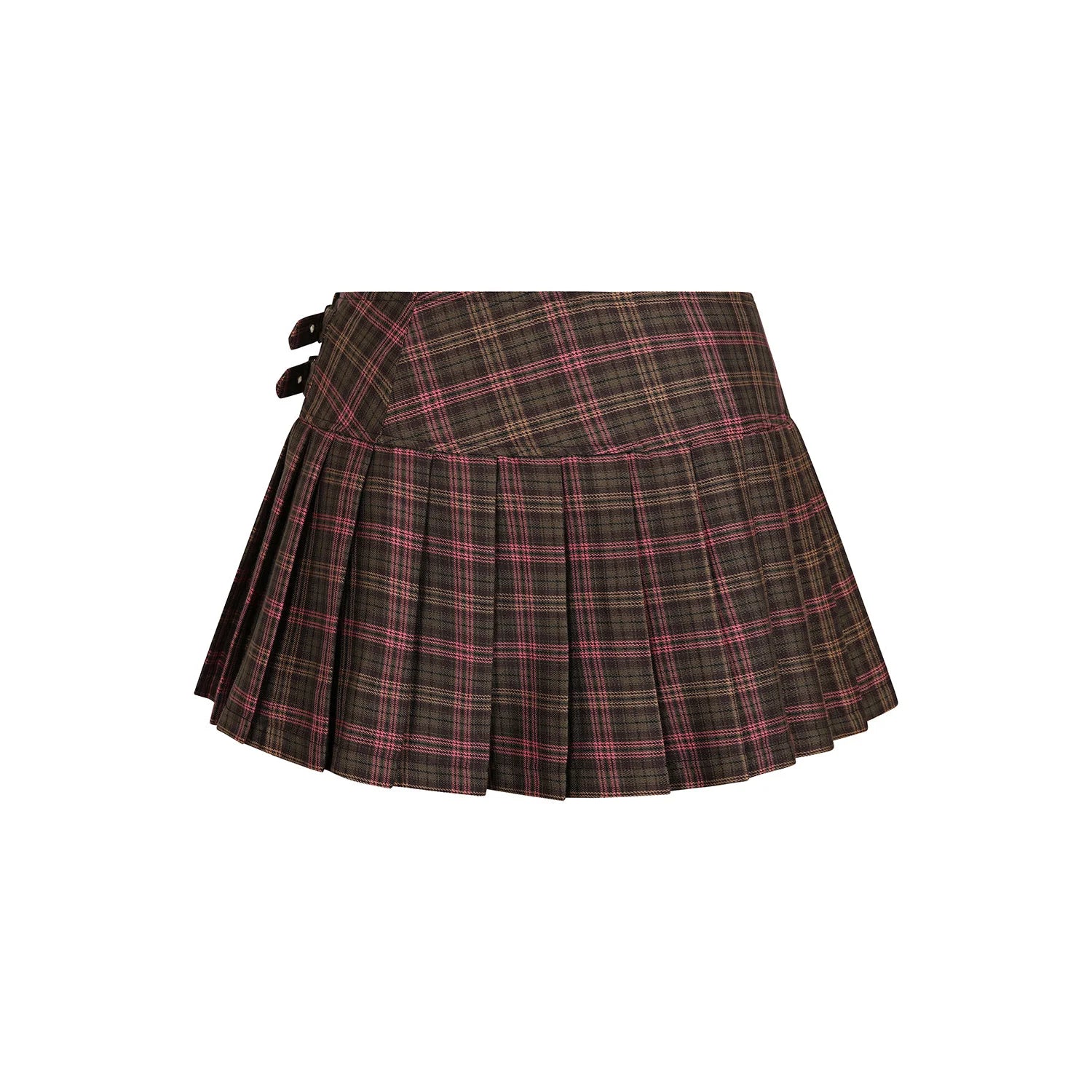 Red, Pink and Brown Tartan Check Burns Pleated Skirt
