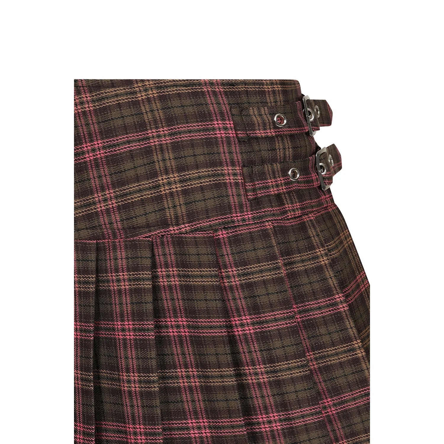 Red, Pink and Brown Tartan Check Burns Pleated Skirt