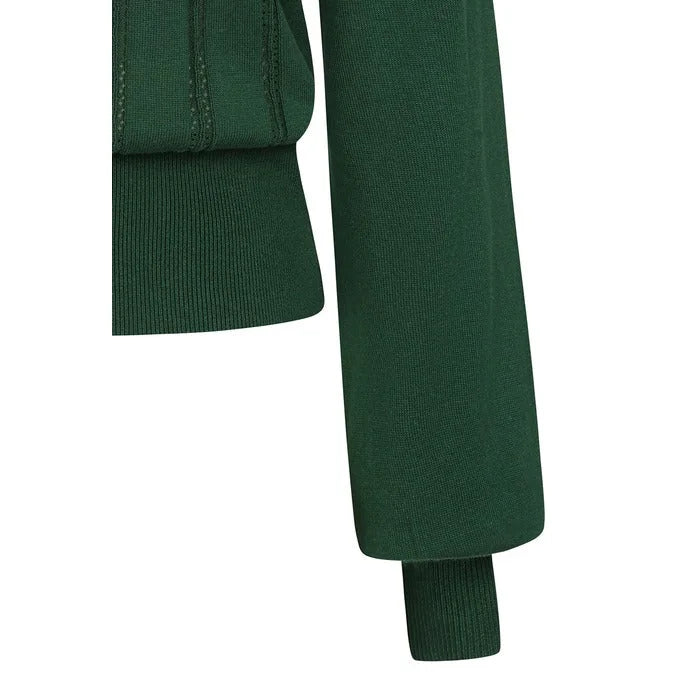 Dark Green Long Sleeve Crew Neck Pointelle Top Jumper