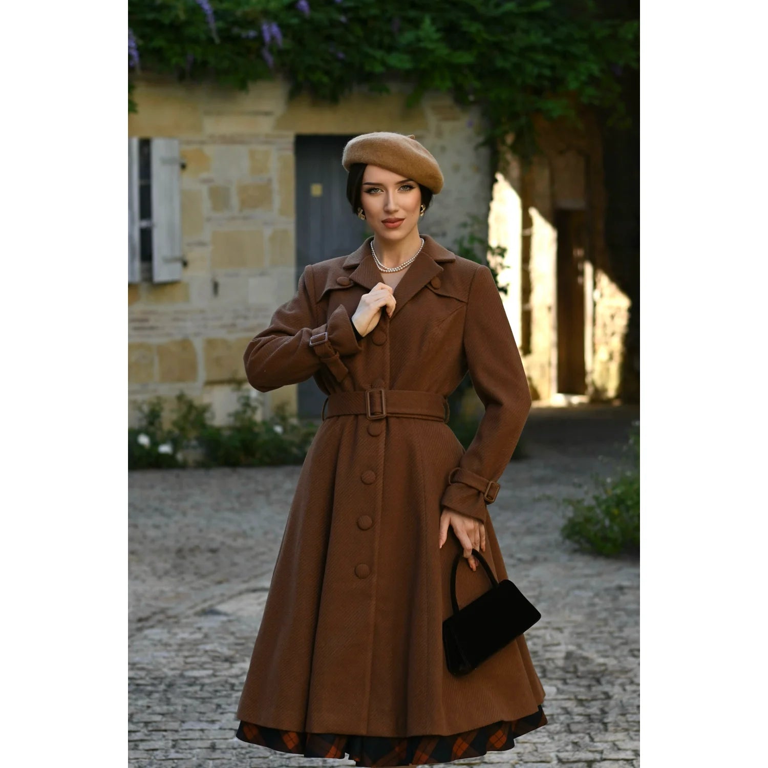 Brown Belted Vintage Swing Winter Faux Wool Coat