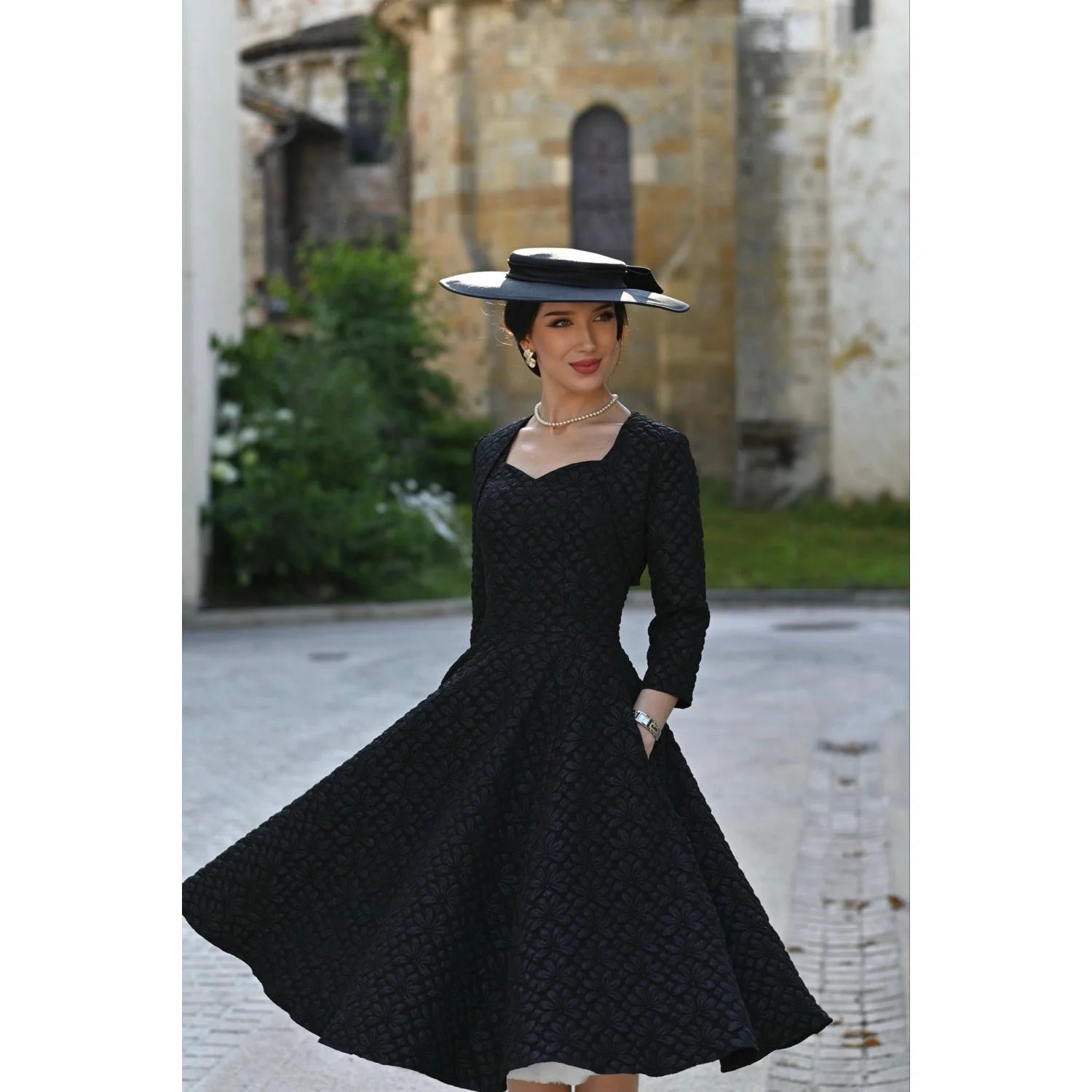 Black Twin Set Swing Dress With Matching Bolero