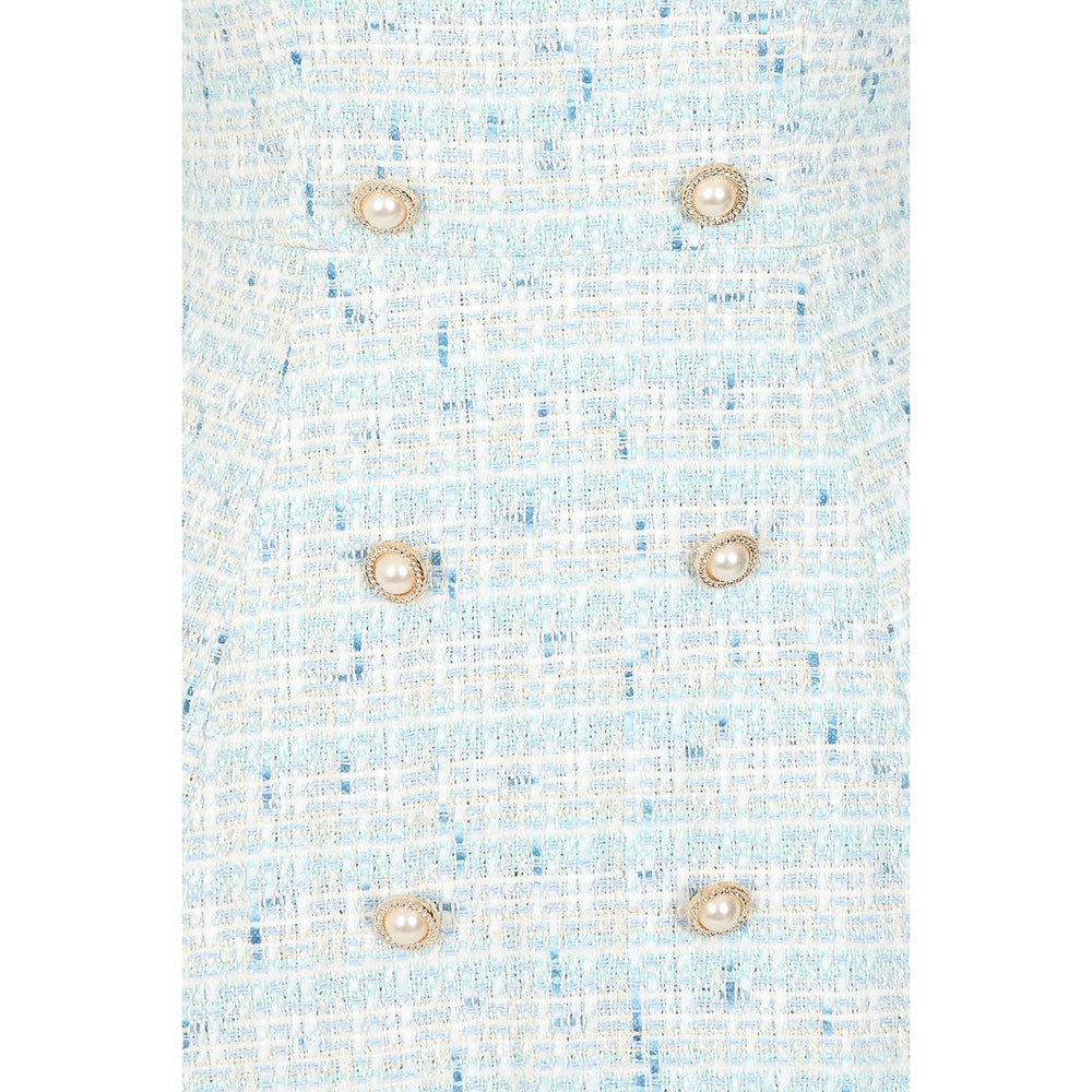 Baby Blue and White Tweed 3/4 Sleeve Peter Pan Collar 50s Swing Tea Dress With Pockets