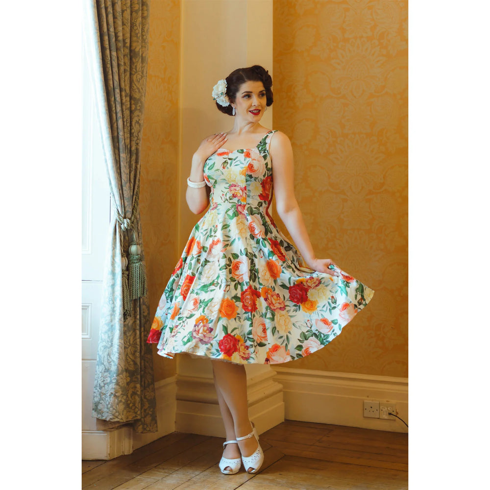 Ivory Multi Floral Sweetheart Swing Summer Party Dress