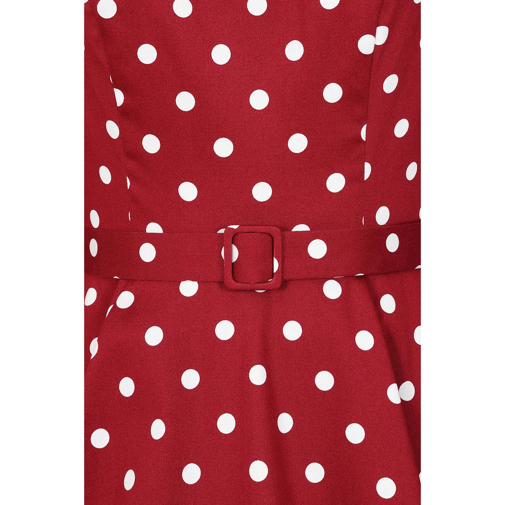 Red Polka Dot 1950s Vintage Swing Dress with 3/4 Sleeves and Pockets