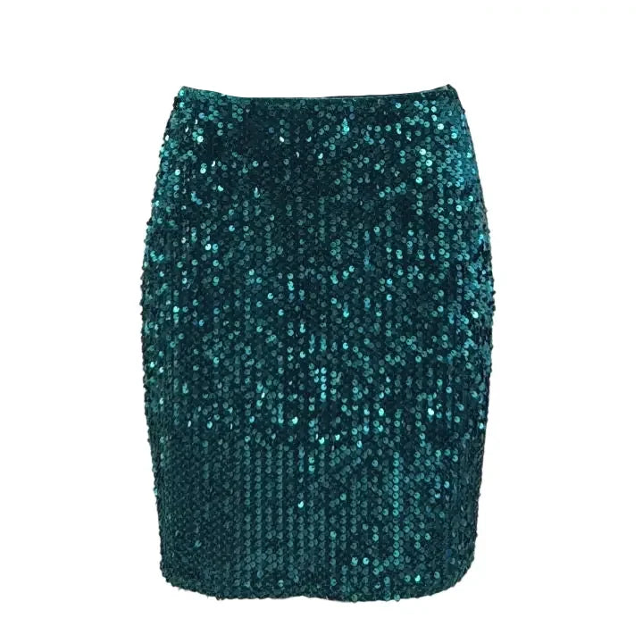 Green Sequin 1960s Pencil Mini Skirt