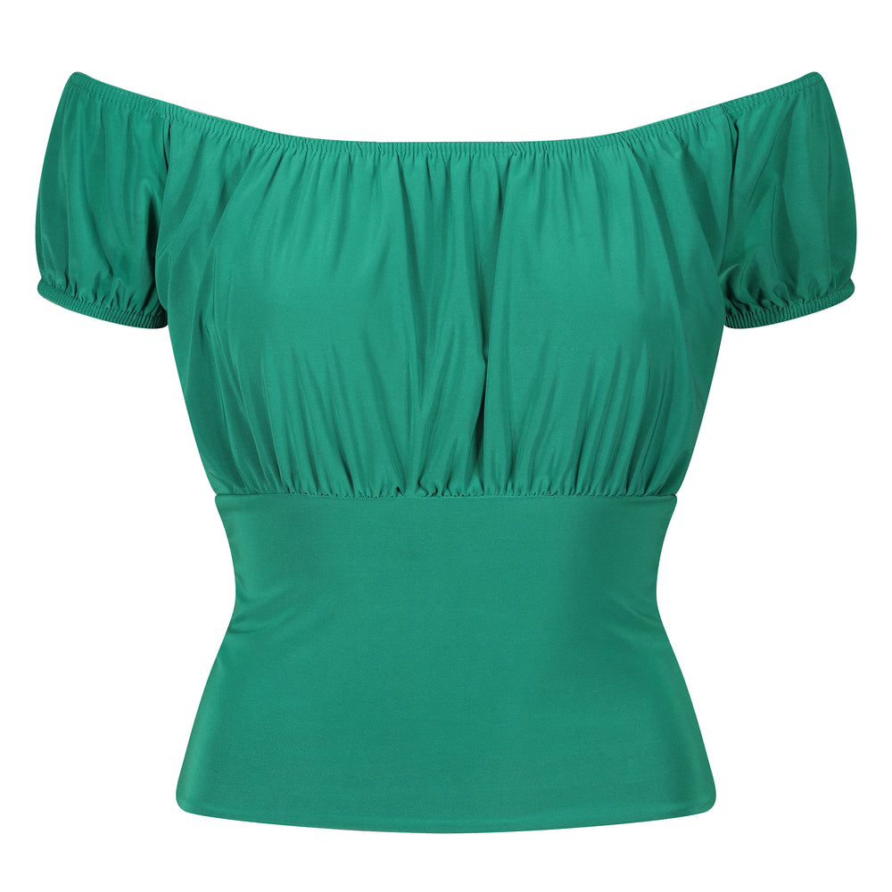 Emerald Green Stretch Off the Shoulder Ruched Top