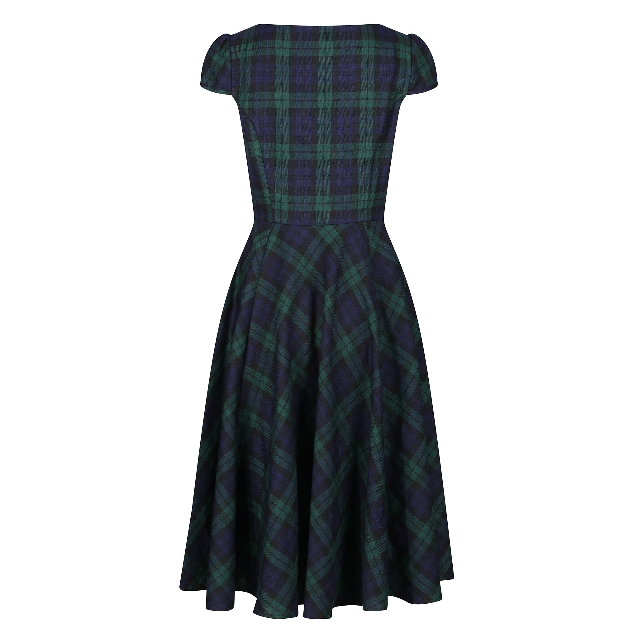 Green and Blue Woven Tartan Check Rockabilly Burns 50s Swing Dress