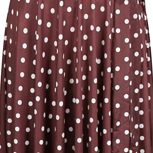 Chocolate Brown And White Polka Dot 3/4 Length Sleeve Fit And Flare Midi Dress