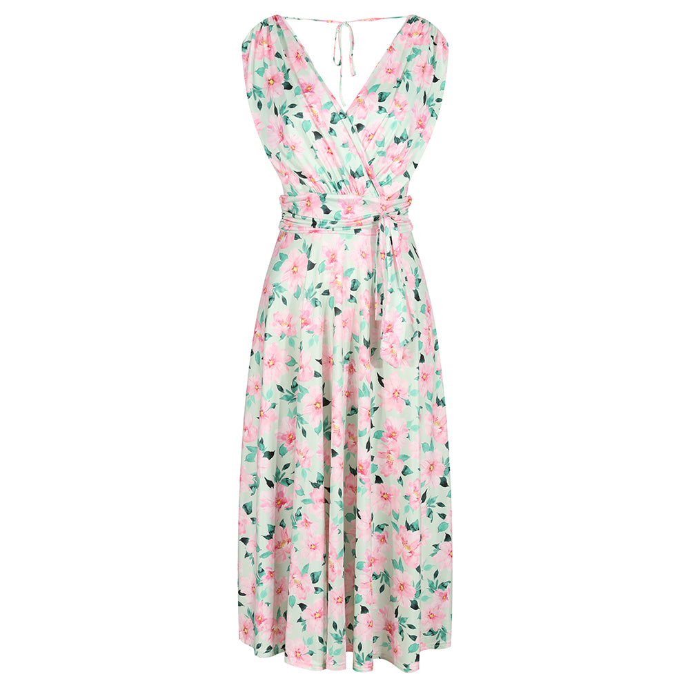 Light Green And Pink Floral Print V Neck Crossover Top Empire Waist Sw Pretty Kitty Fashion Light Green And Pink Floral Print V Neck Crossover Top Empire Waist Sw Pretty Kitty Fashion