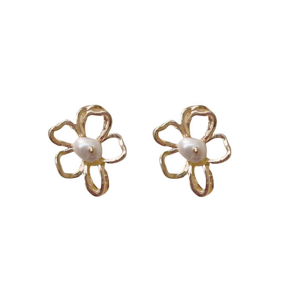 Gold Coloured Flower Studs with Pearls