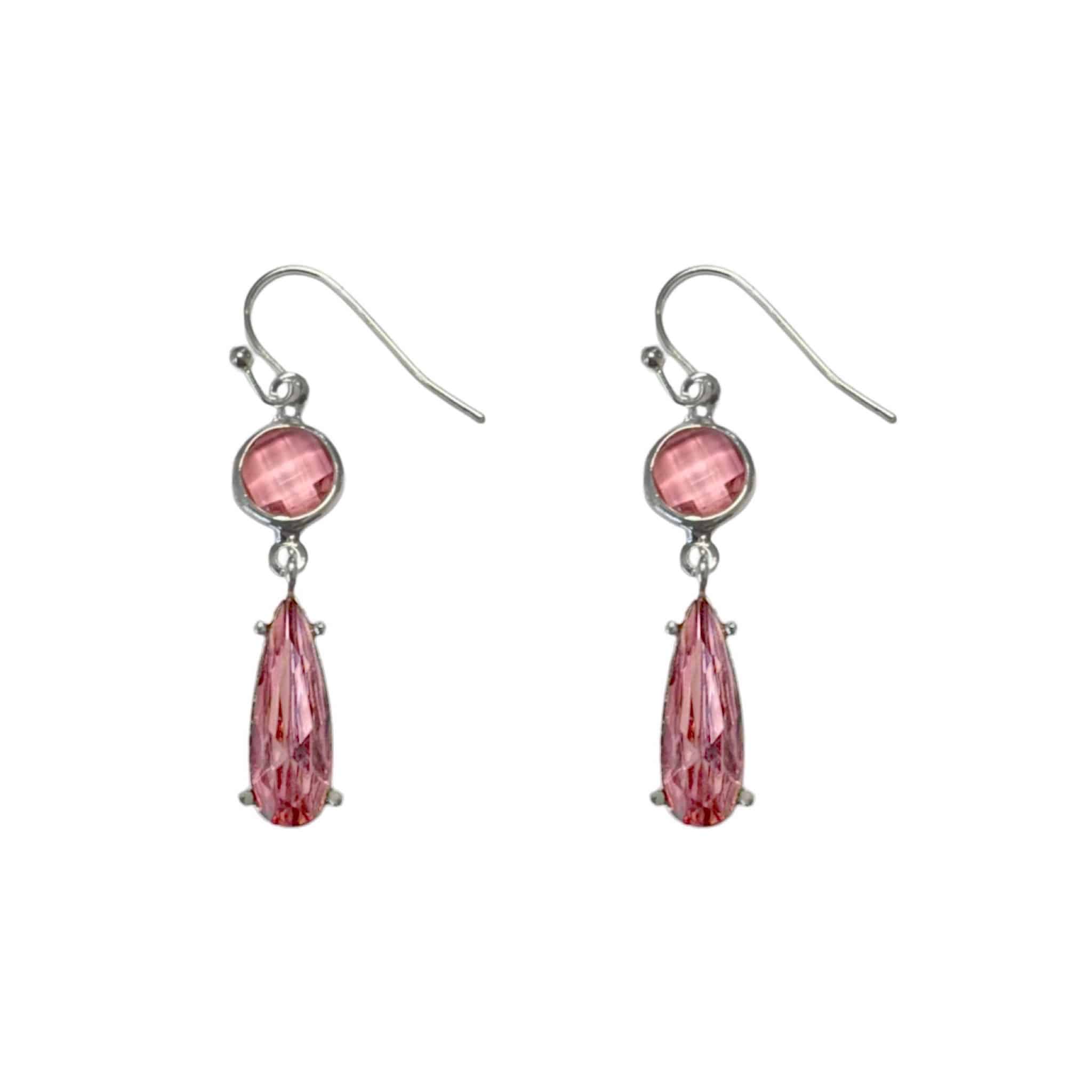 Pink Crystal 2 Stone Vintage Look Silver Earrings