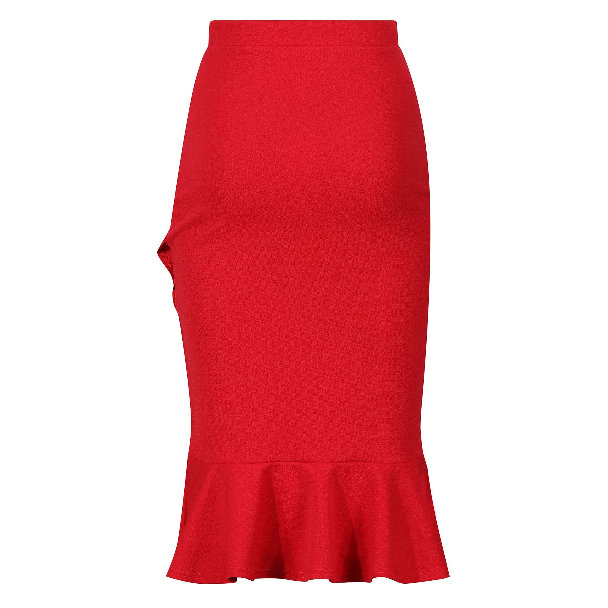 Red Ruffle Pencil Wiggle Skirt