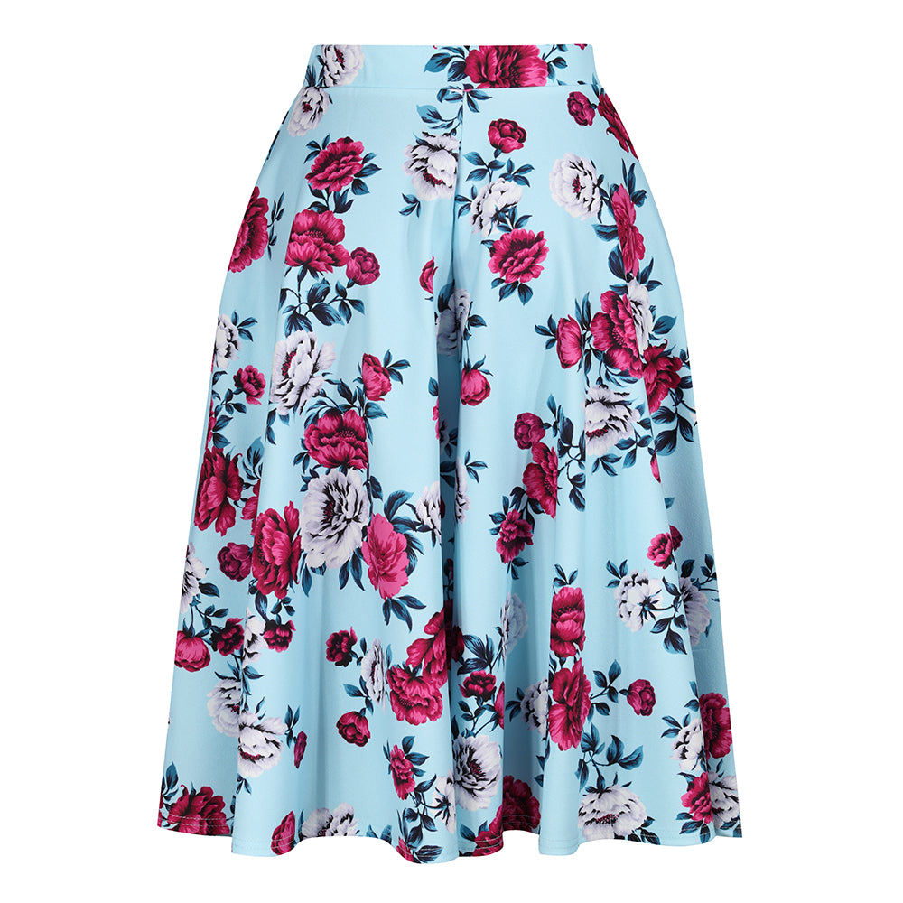 Sky Blue Floral Rockabilly 50s Swing Skirt
