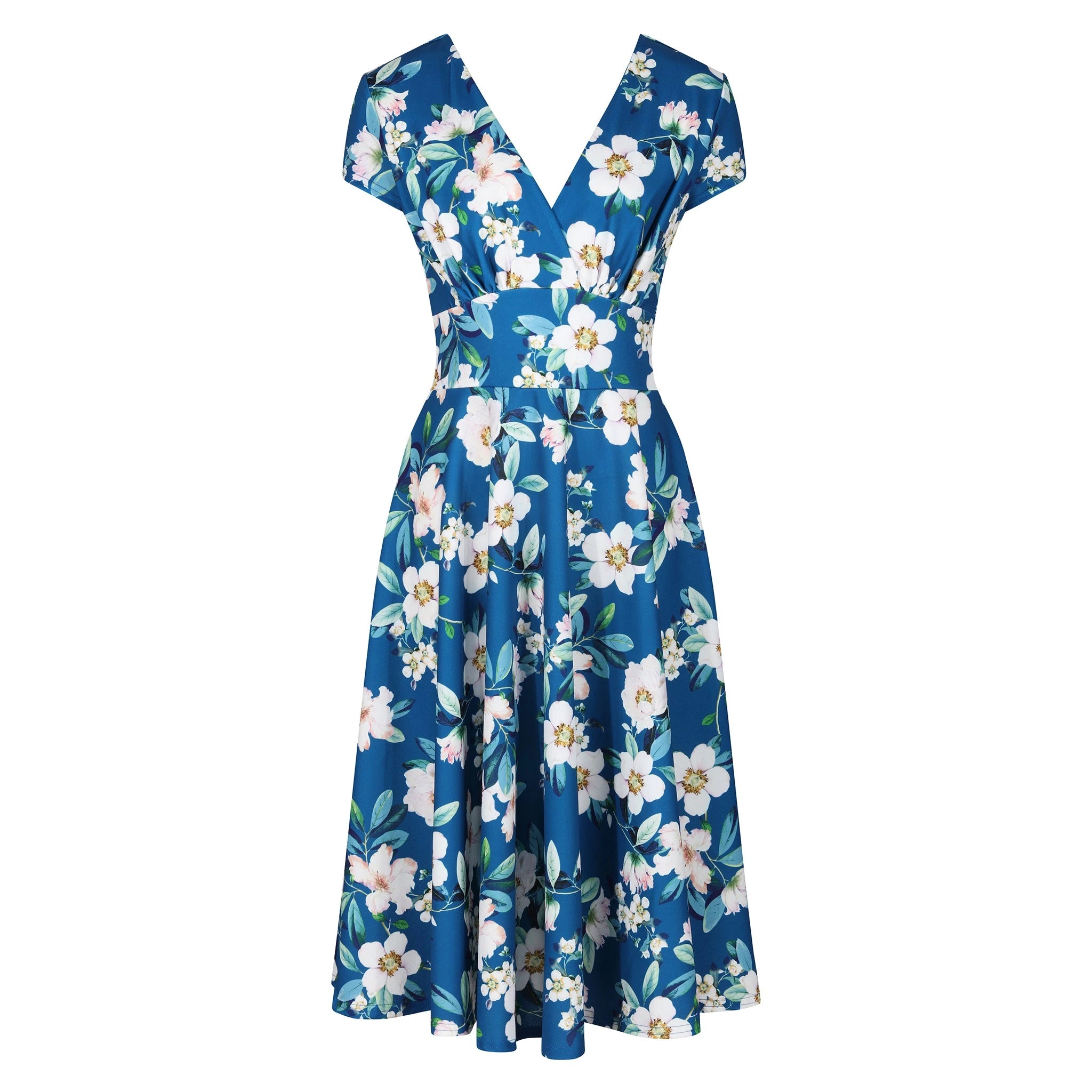 Teal Blue Floral Wrap Top A Line Swing Tea Dress With Cap Sleeves Pretty Kitty Fashion Teal Blue Floral Wrap Top A Line Swing Tea Dress With Cap Sleeves Pretty Kitty Fashion