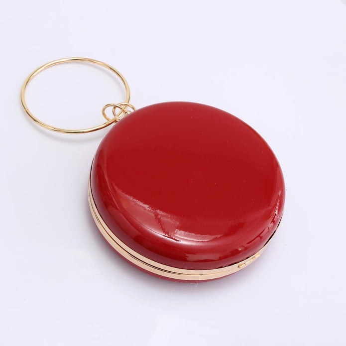 Poppy Red Round Clutch Bag With Gold Handle and Clasp
