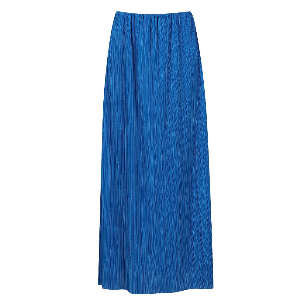 Royal Blue Lined Pleated Maxi Skirt With Elasticated Waist