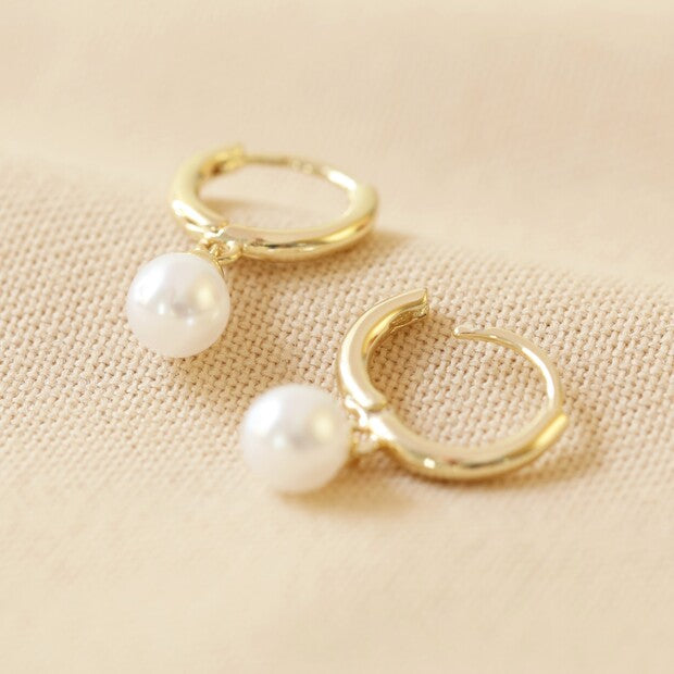 Gold and Pearl Huggie Earrings