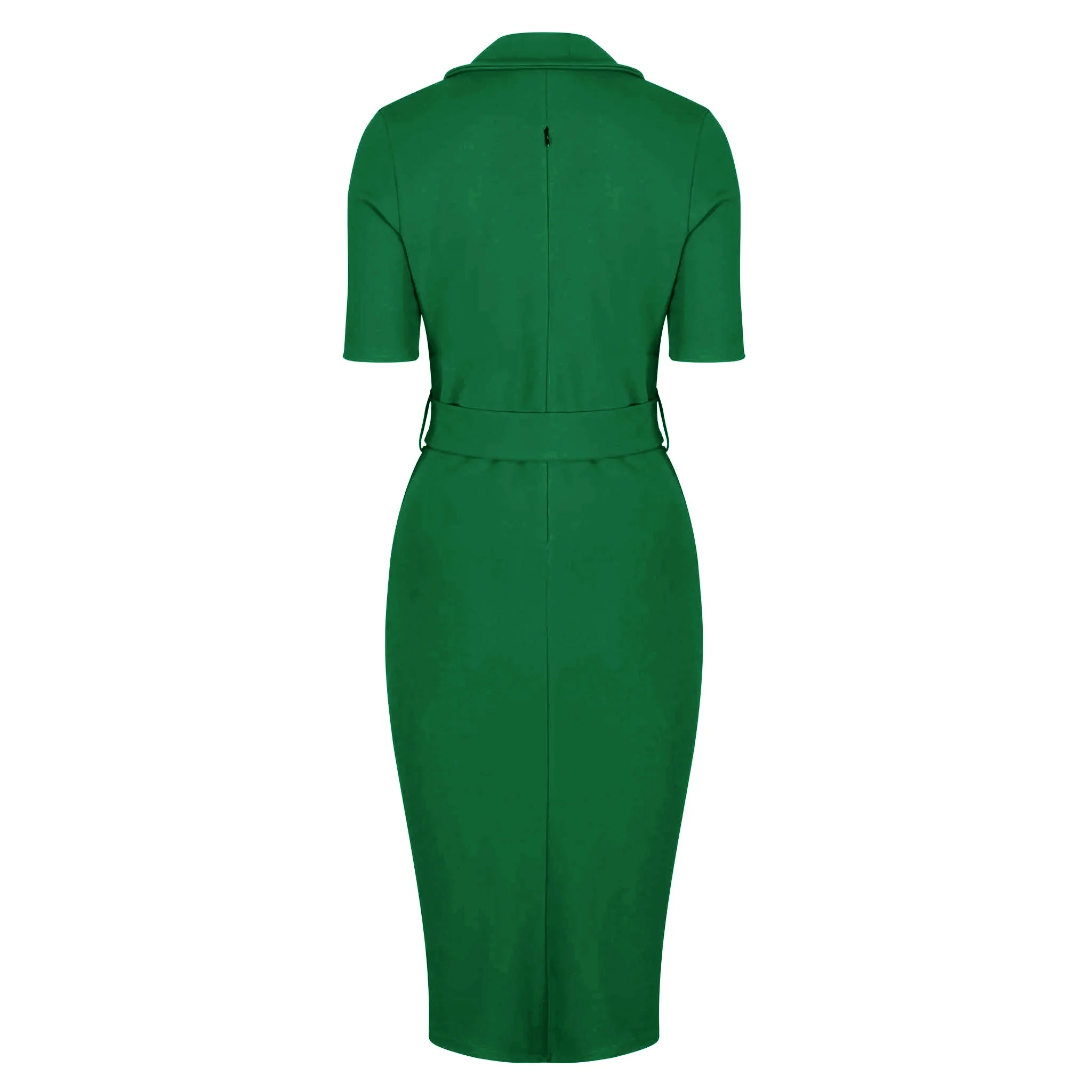 Green Belted Half Sleeve Collared Wiggle Office Dress