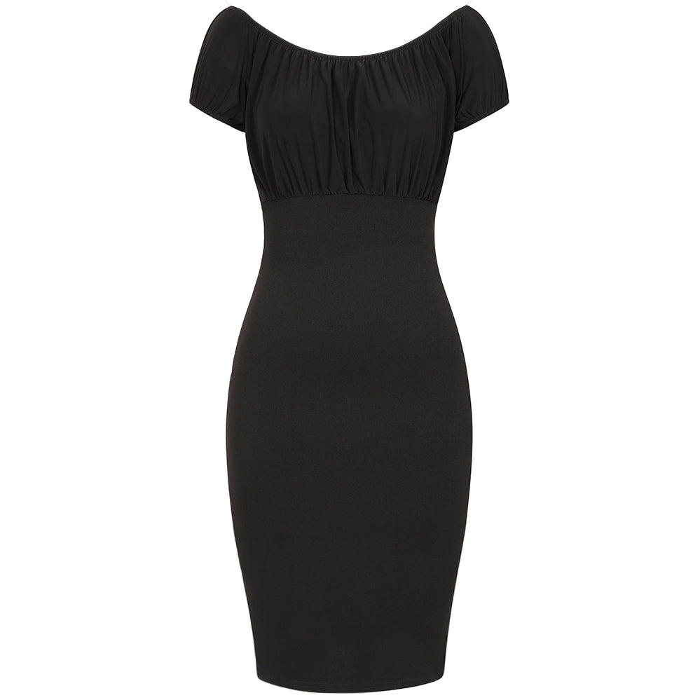 Black Off Shoulder Elasticated Top Wiggle Pencil Dress