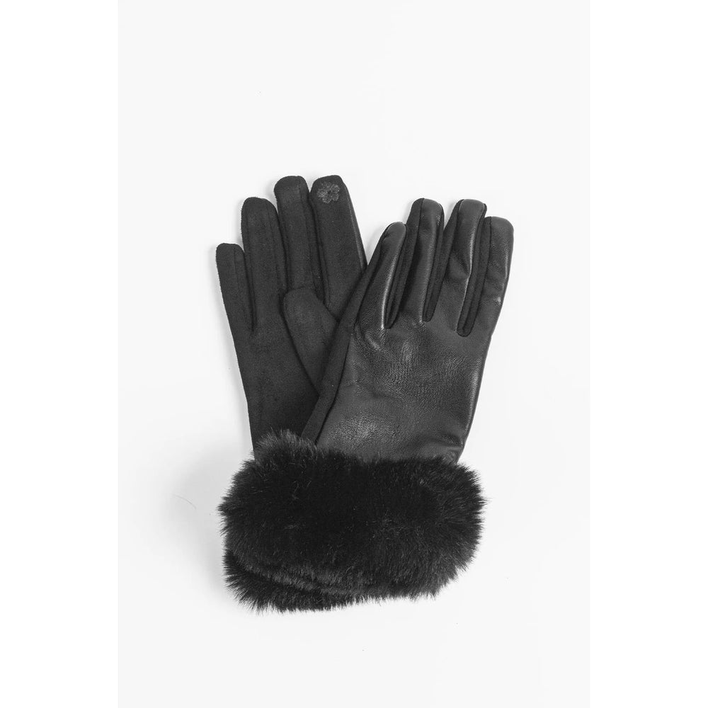 Black Faux Leather Gloves Fur Trim