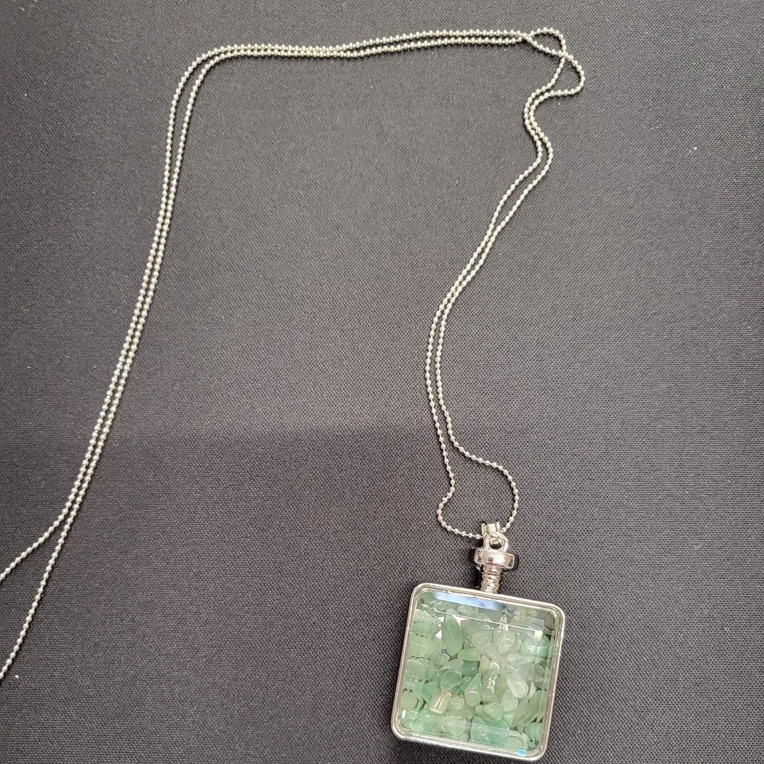 Silver Green Stone Glass Crystal Pendant Necklace