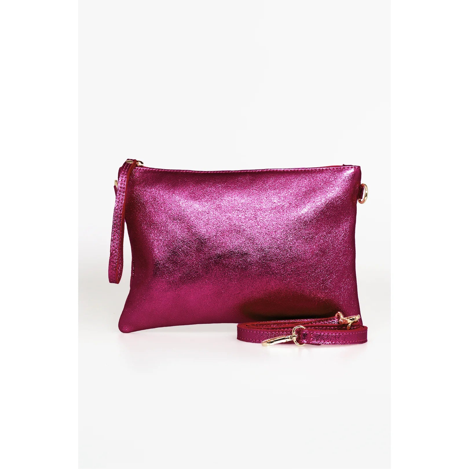Metallic Magenta Large Leather Wristlet Clutch Bag Pretty Kitty