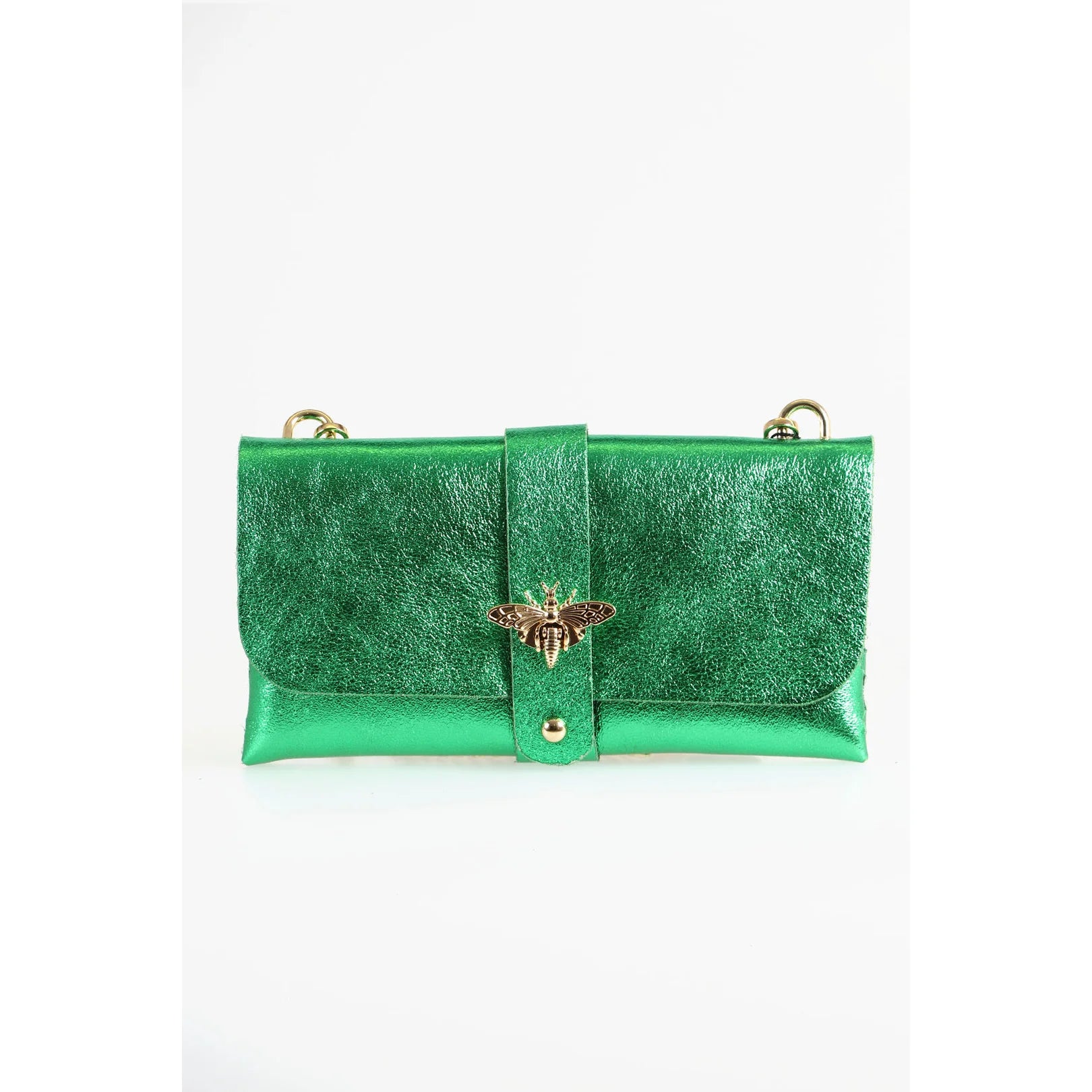 Green leather top clutch bag